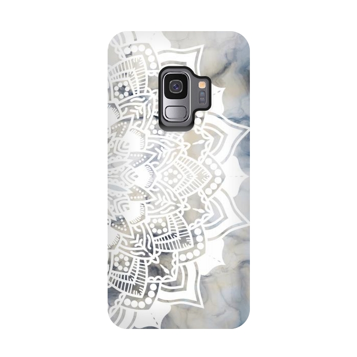 Galaxy S9 StrongFit White lace mandala on painted marble by Oana 