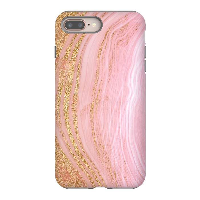 iPhone 7 plus StrongFit Light Pink Mermaid Marble with Faux Gold Glitter Rain by  Utart