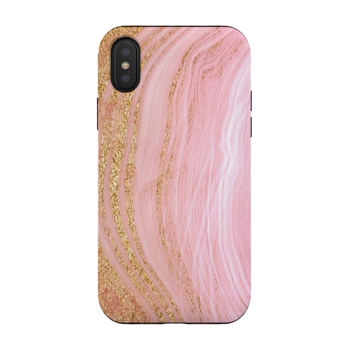iPhone Xs / X StrongFit Light Pink Mermaid Marble with Faux Gold Glitter Rain by  Utart