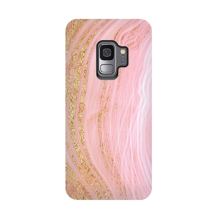 Galaxy S9 StrongFit Light Pink Mermaid Marble with Faux Gold Glitter Rain by  Utart