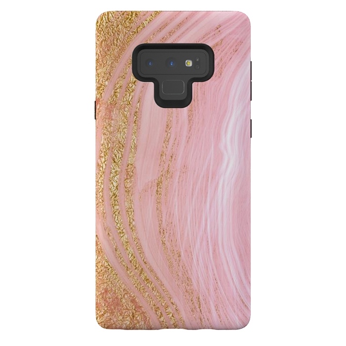 Galaxy Note 9 StrongFit Light Pink Mermaid Marble with Faux Gold Glitter Rain by  Utart