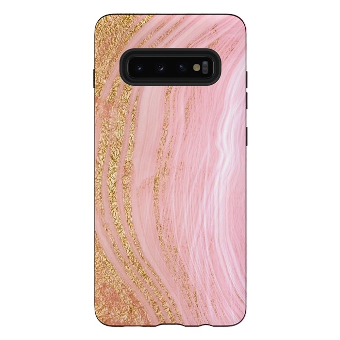 Galaxy S10 plus StrongFit Light Pink Mermaid Marble with Faux Gold Glitter Rain by  Utart