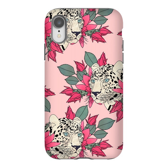 iPhone Xr StrongFit Classy cactus flowers and leopards design by InovArts