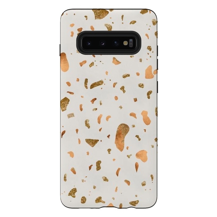 Galaxy S10 plus StrongFit Cream Terrazzo with gold and copper spots by  Utart