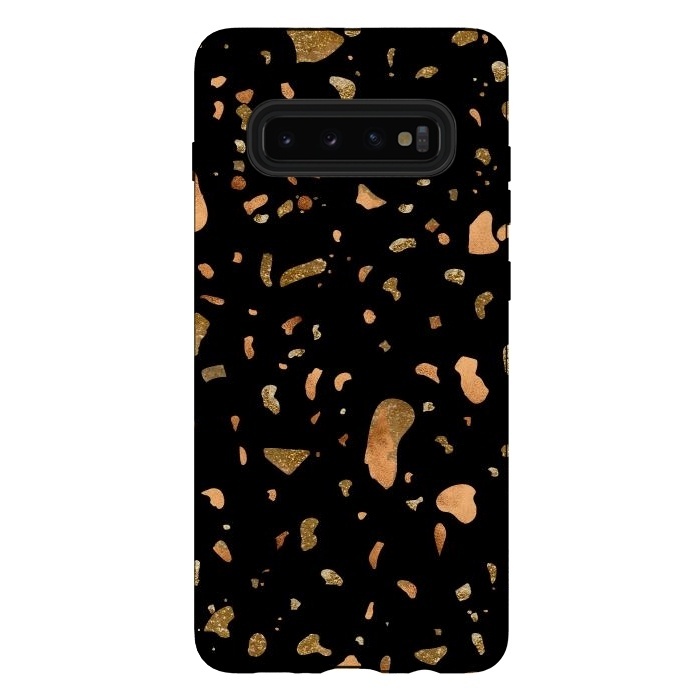 Galaxy S10 plus StrongFit Black Terrazzo with gold and copper spots by  Utart
