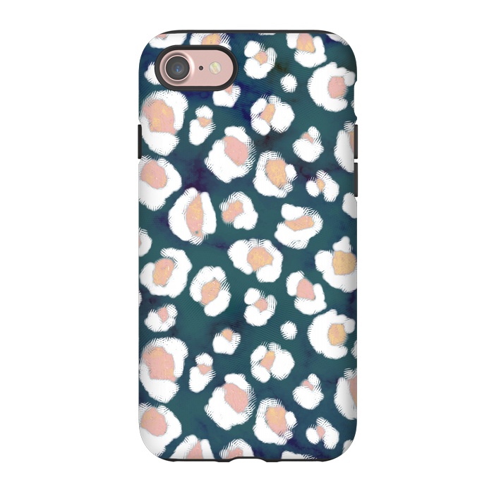 iPhone 7 StrongFit Rose gold leopard print spots on emerald by Oana 