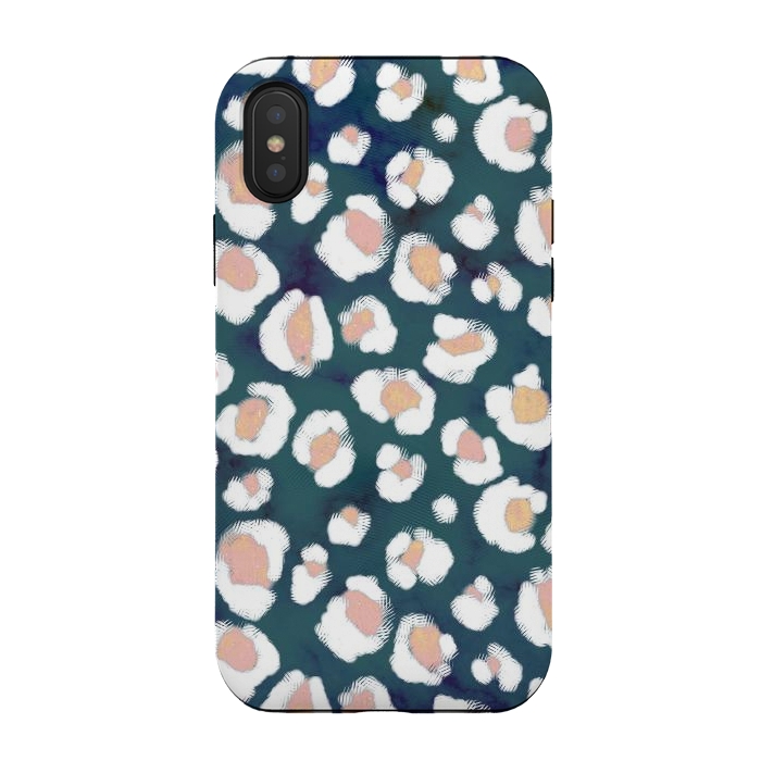 iPhone Xs / X StrongFit Rose gold leopard print spots on emerald by Oana 
