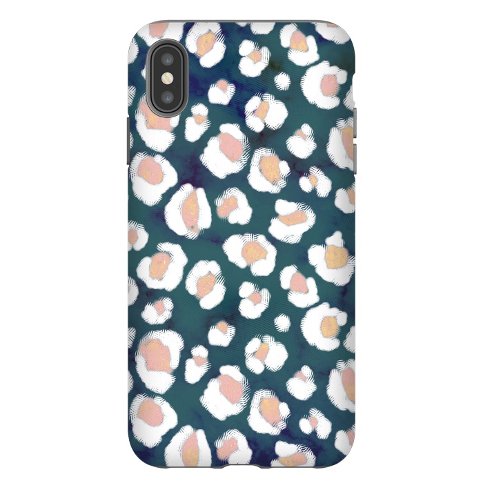 iPhone Xs Max StrongFit Rose gold leopard print spots on emerald by Oana 