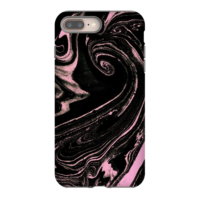 iPhone 7 plus StrongFit Dark marble with neon pink spiral by Oana 