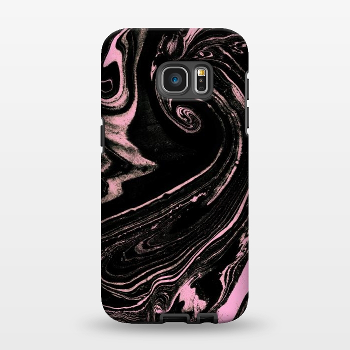 Galaxy S7 EDGE StrongFit Dark marble with neon pink spiral by Oana 