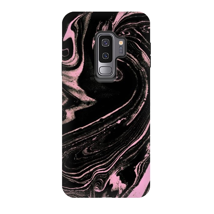 Galaxy S9 plus StrongFit Dark marble with neon pink spiral by Oana 
