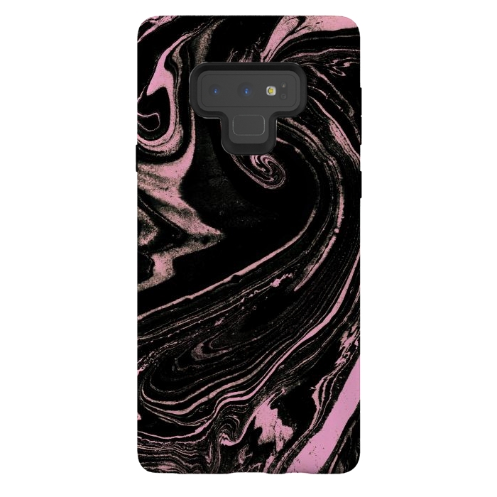 Galaxy Note 9 StrongFit Dark marble with neon pink spiral by Oana 