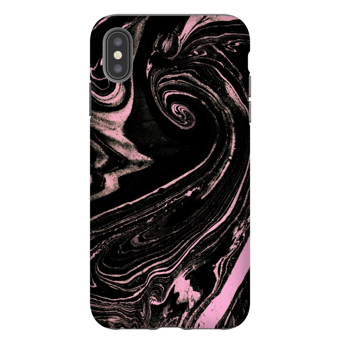 iPhone Xs Max StrongFit Dark marble with neon pink spiral by Oana 