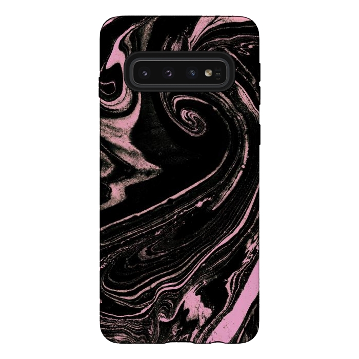 Galaxy S10 StrongFit Dark marble with neon pink spiral by Oana 