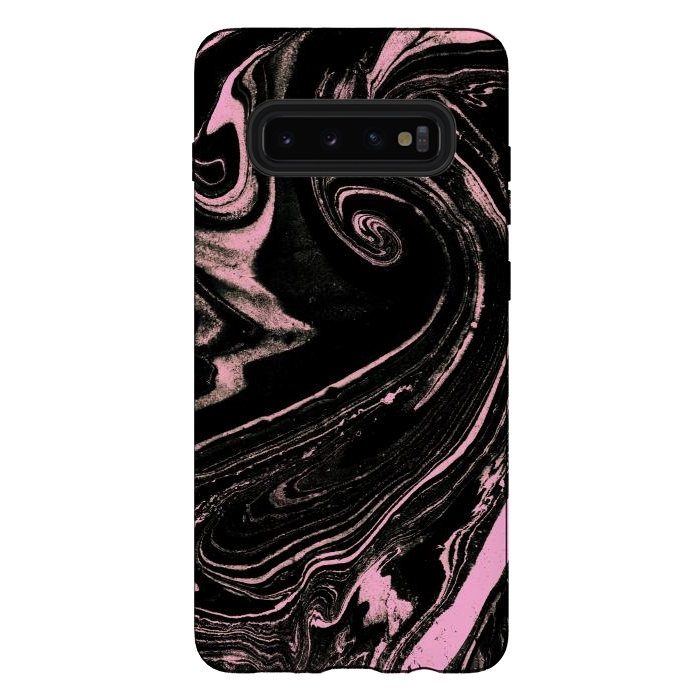 Galaxy S10 plus StrongFit Dark marble with neon pink spiral by Oana 