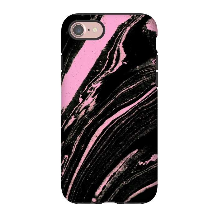 iPhone 7 StrongFit Black marble with neon pink stripes by Oana 
