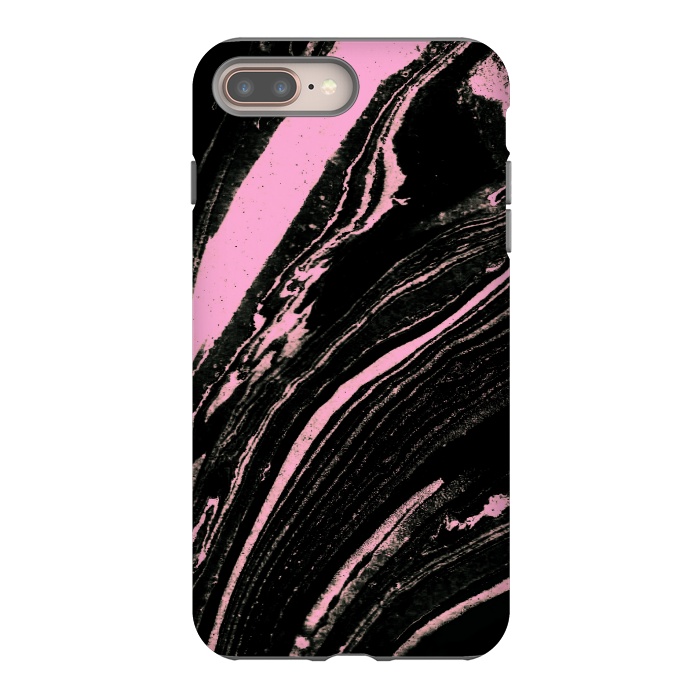 iPhone 7 plus StrongFit Black marble with neon pink stripes by Oana 