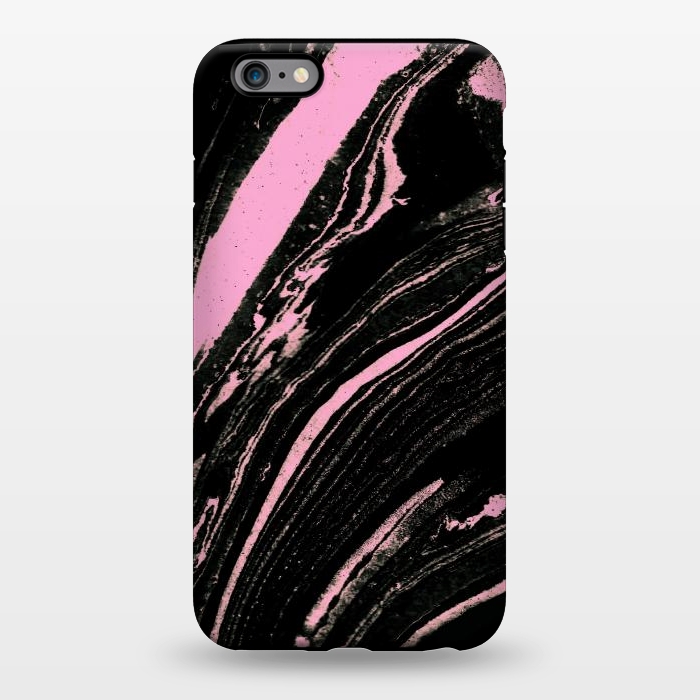 iPhone 6/6s plus StrongFit Black marble with neon pink stripes by Oana 