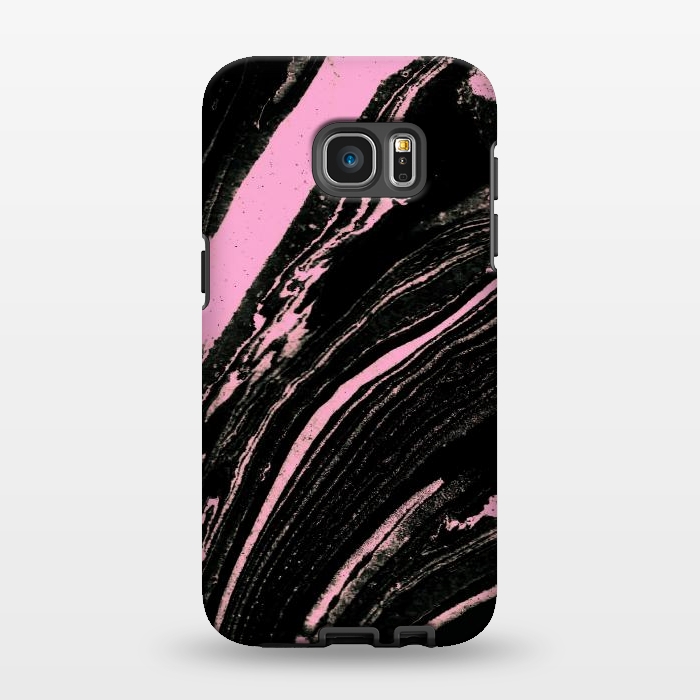 Galaxy S7 EDGE StrongFit Black marble with neon pink stripes by Oana 