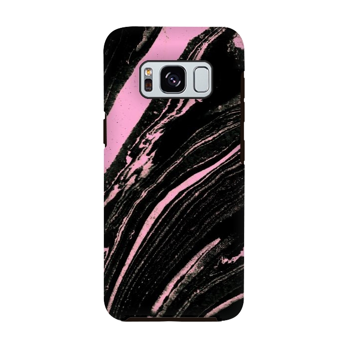 Galaxy S8 StrongFit Black marble with neon pink stripes by Oana 