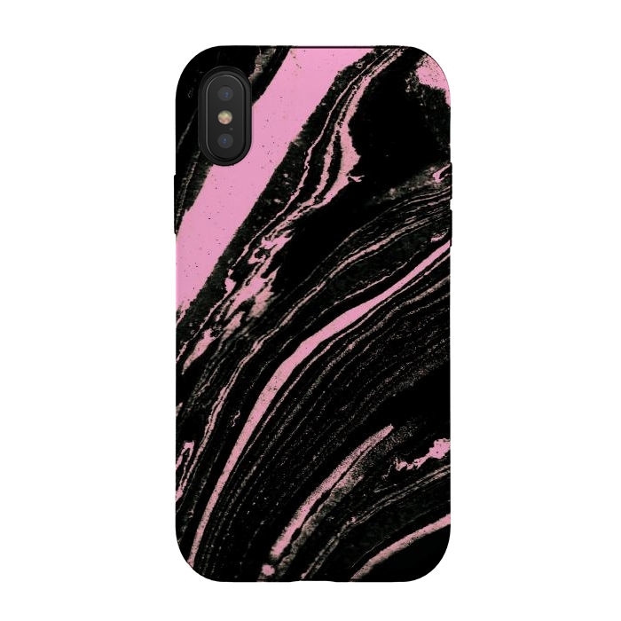 iPhone Xs / X StrongFit Black marble with neon pink stripes by Oana 