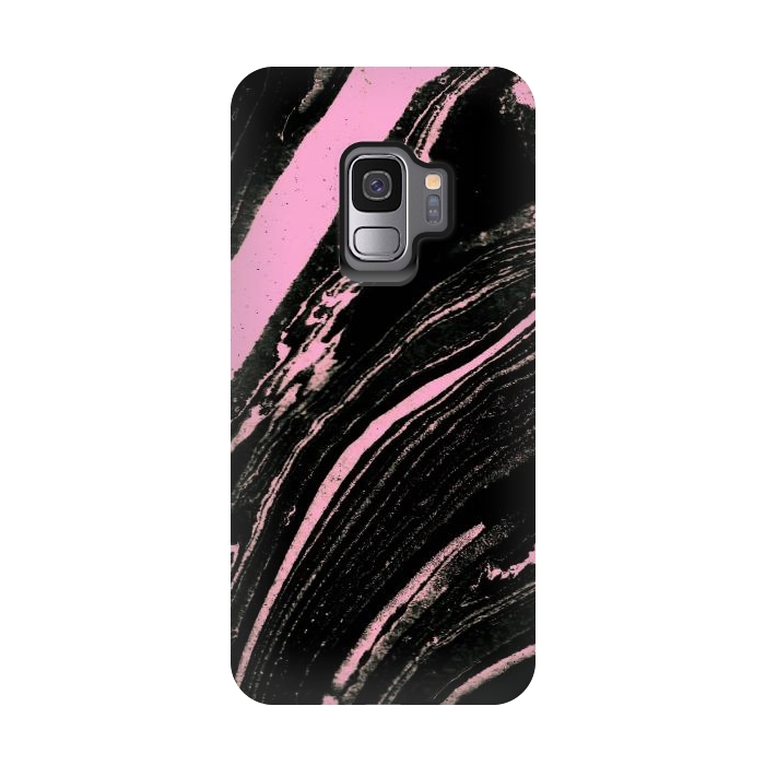 Galaxy S9 StrongFit Black marble with neon pink stripes by Oana 