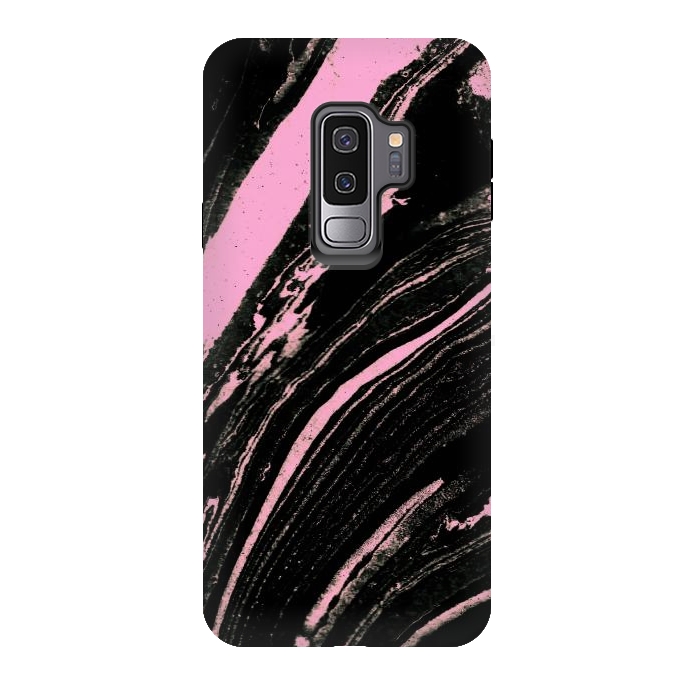 Galaxy S9 plus StrongFit Black marble with neon pink stripes by Oana 
