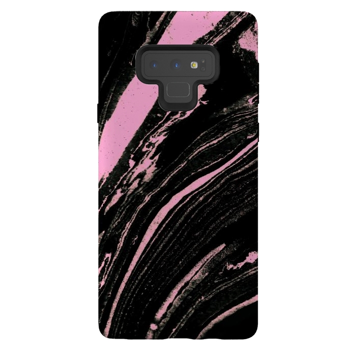 Galaxy Note 9 StrongFit Black marble with neon pink stripes by Oana 