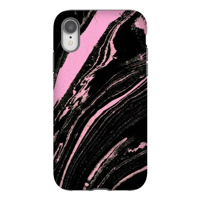 iPhone Xr StrongFit Black marble with neon pink stripes by Oana 