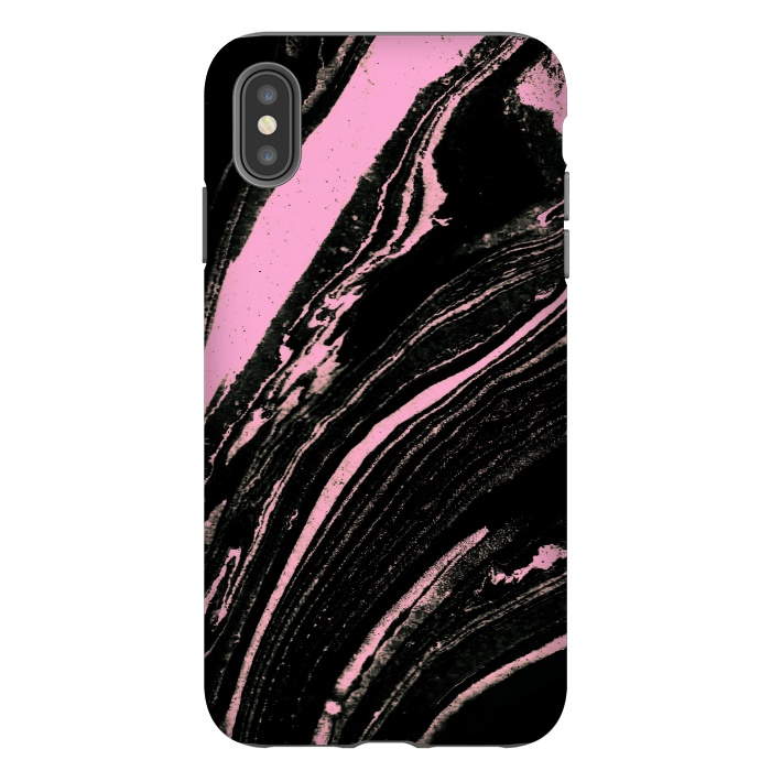 iPhone Xs Max StrongFit Black marble with neon pink stripes by Oana 