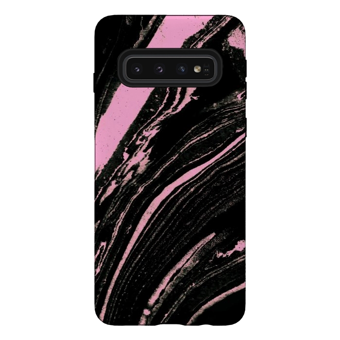 Galaxy S10 StrongFit Black marble with neon pink stripes by Oana 