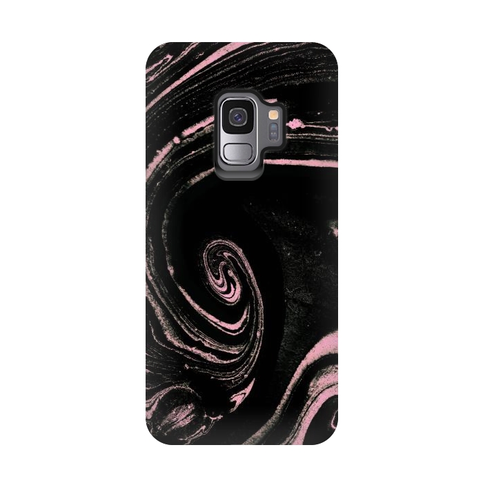 Galaxy S9 StrongFit Minimal black pink marble spiral by Oana 