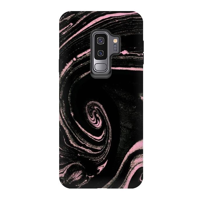 Galaxy S9 plus StrongFit Minimal black pink marble spiral by Oana 