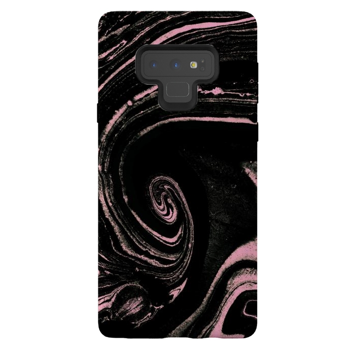 Galaxy Note 9 StrongFit Minimal black pink marble spiral by Oana 