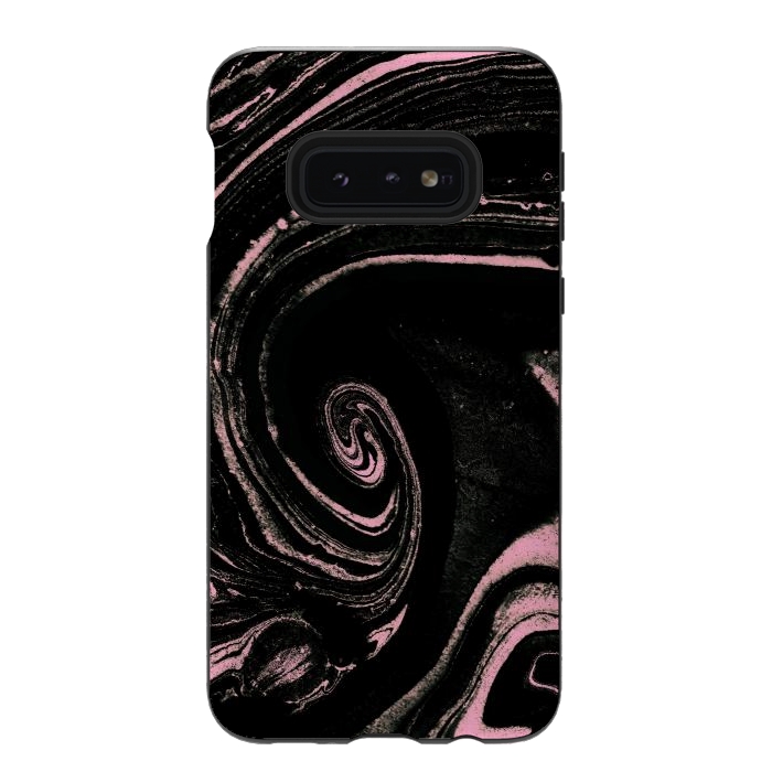 Galaxy S10e StrongFit Minimal black pink marble spiral by Oana 