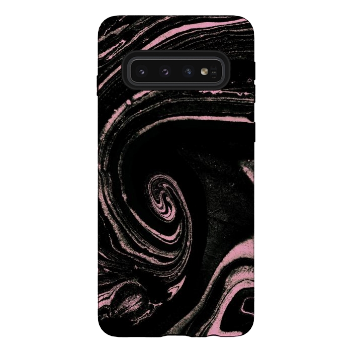 Galaxy S10 StrongFit Minimal black pink marble spiral by Oana 