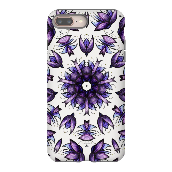 iPhone 7 plus StrongFit Abstract Lotus Flower Kaleidoscopic Mandala Pattern In Blue Violet by Boriana Giormova