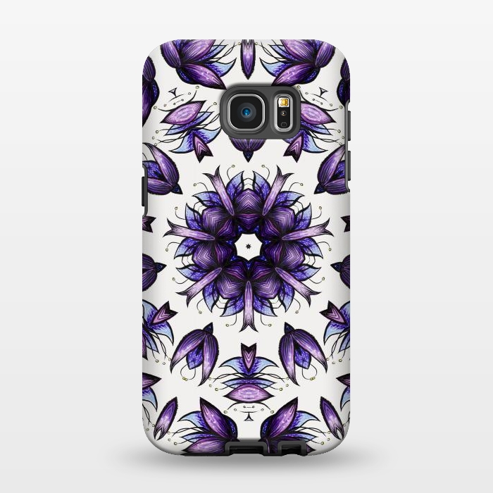 Galaxy S7 EDGE StrongFit Abstract Lotus Flower Kaleidoscopic Mandala Pattern In Blue Violet by Boriana Giormova