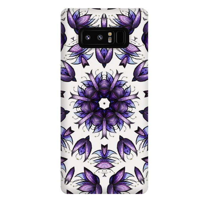 Galaxy Note 8 StrongFit Abstract Lotus Flower Kaleidoscopic Mandala Pattern In Blue Violet by Boriana Giormova