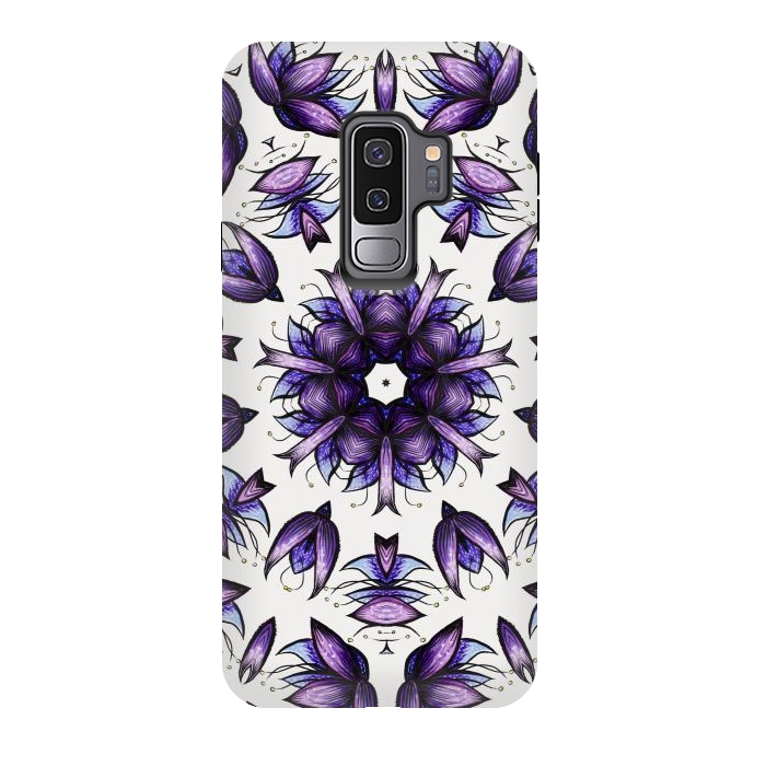 Galaxy S9 plus StrongFit Abstract Lotus Flower Kaleidoscopic Mandala Pattern In Blue Violet by Boriana Giormova