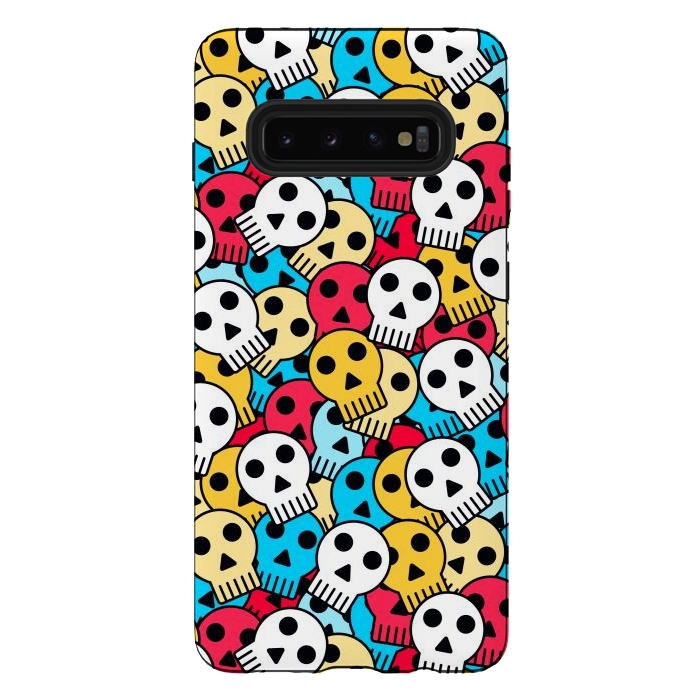 Galaxy S10 plus StrongFit colorful halloween skulls by TMSarts