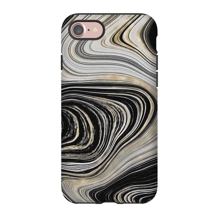iPhone 7 StrongFit Black, White & Gold Agate  by CatJello