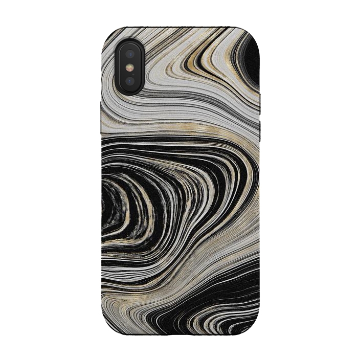 iPhone Xs / X StrongFit Black, White & Gold Agate  by CatJello