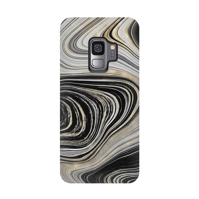 Galaxy S9 StrongFit Black, White & Gold Agate  by CatJello