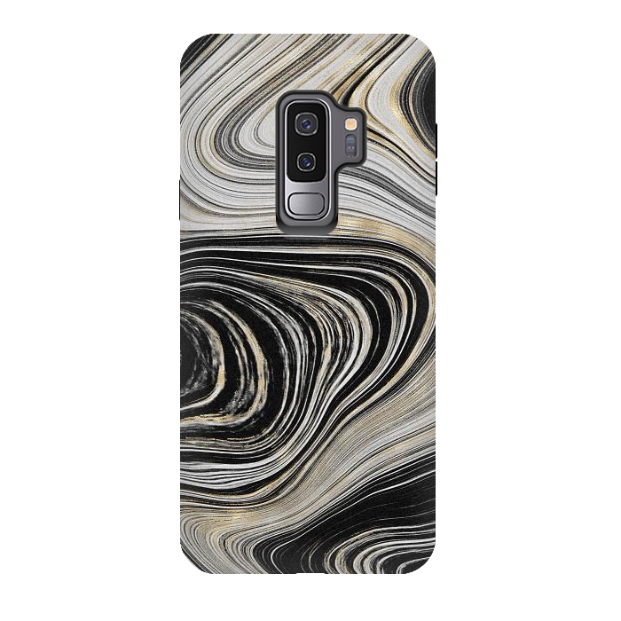 Galaxy S9 plus StrongFit Black, White & Gold Agate  by CatJello