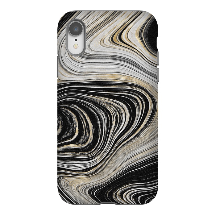 iPhone Xr StrongFit Black, White & Gold Agate  by CatJello