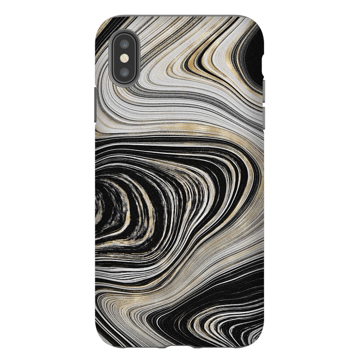 iPhone Xs Max StrongFit Black, White & Gold Agate  by CatJello