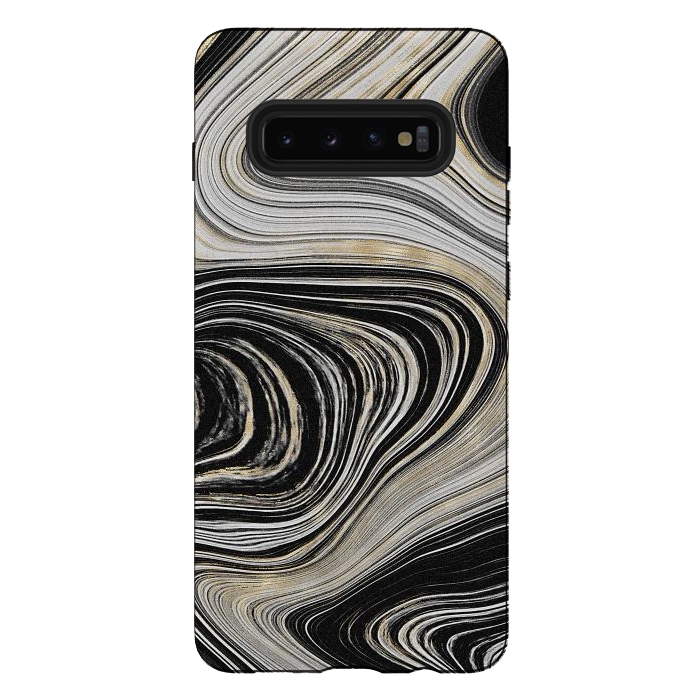 Galaxy S10 plus StrongFit Black, White & Gold Agate  by CatJello