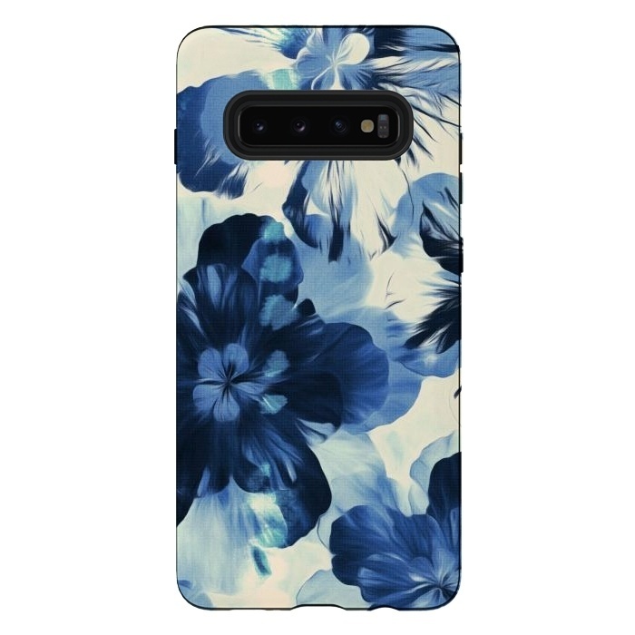 Galaxy S10 plus StrongFit Shibori Inspired Indigo Floral by Micklyn Le Feuvre