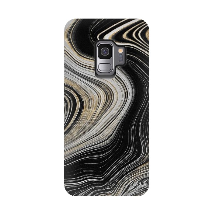 Galaxy S9 StrongFit Trendy Black White and Faux Gold Agate Gem  by  Utart